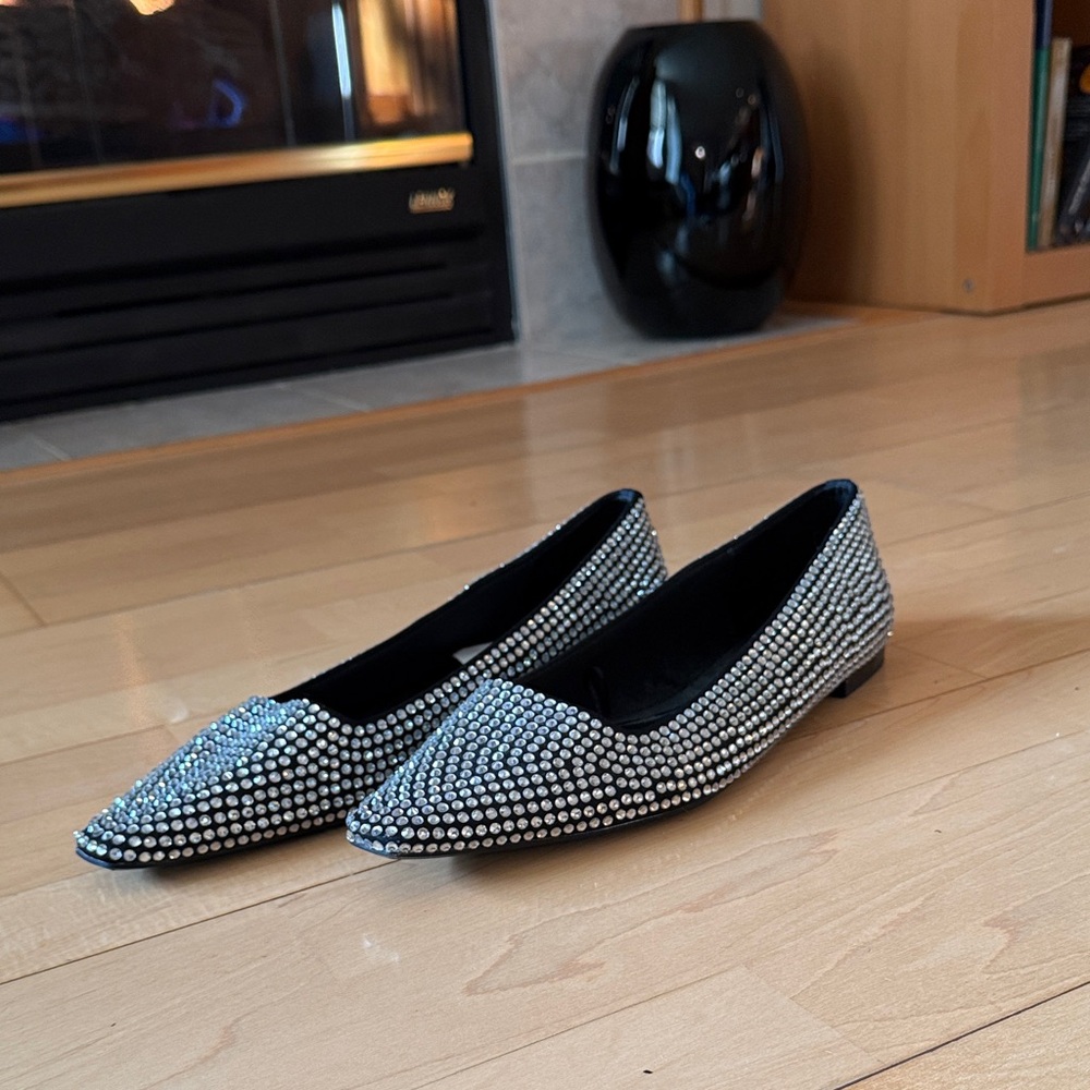Zara Silver Rhinestone Embellished Flats